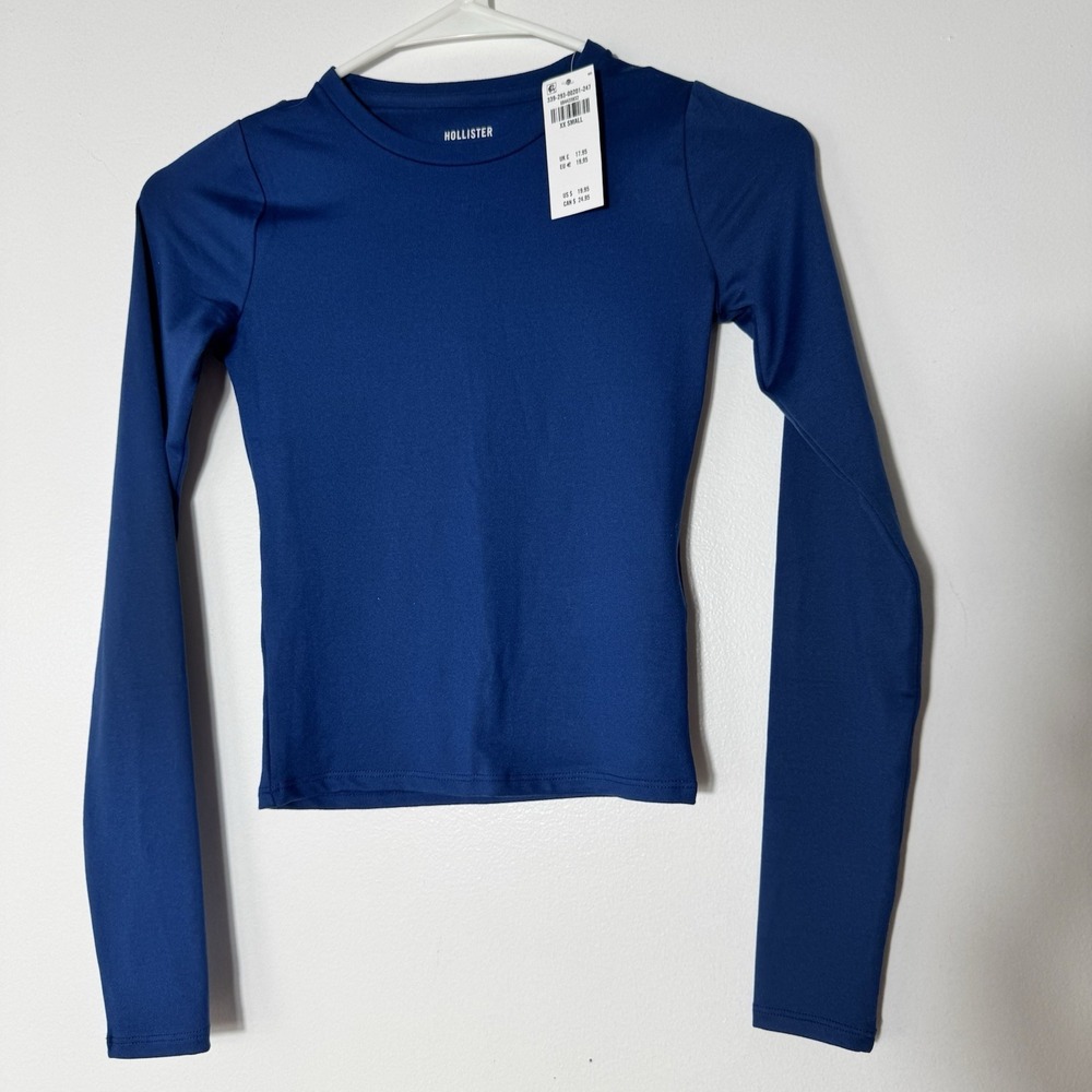 Hollister Womens Long Sleeve Seamless Fabric Slash-Neck Top Blue Sz Xxs